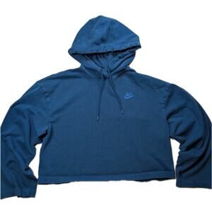 Nike Boxy Crop Hoodie Womens Small Blue Green Lightweight Center Swoop Logo
